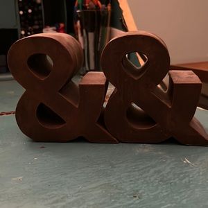 “&” wooden bookends